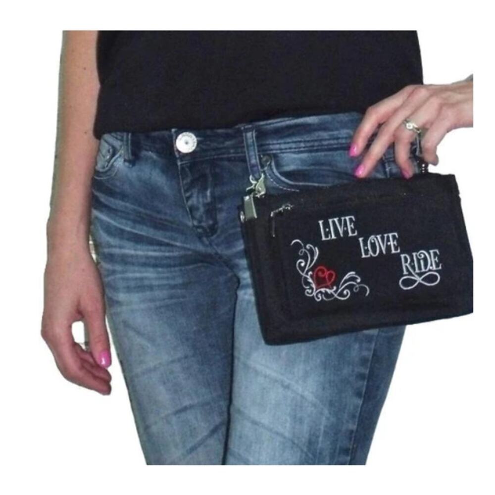 Open Road Girl Hip Crossbody Motorcycle Embroidered Rhinestone Canvas Purse NWT